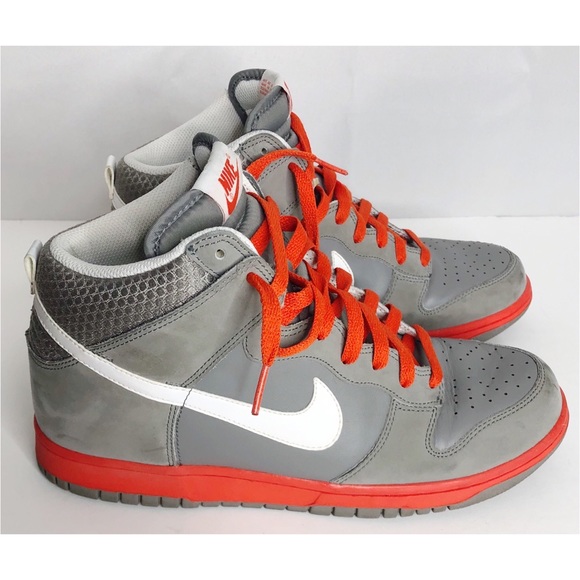 orange and white nike dunks high